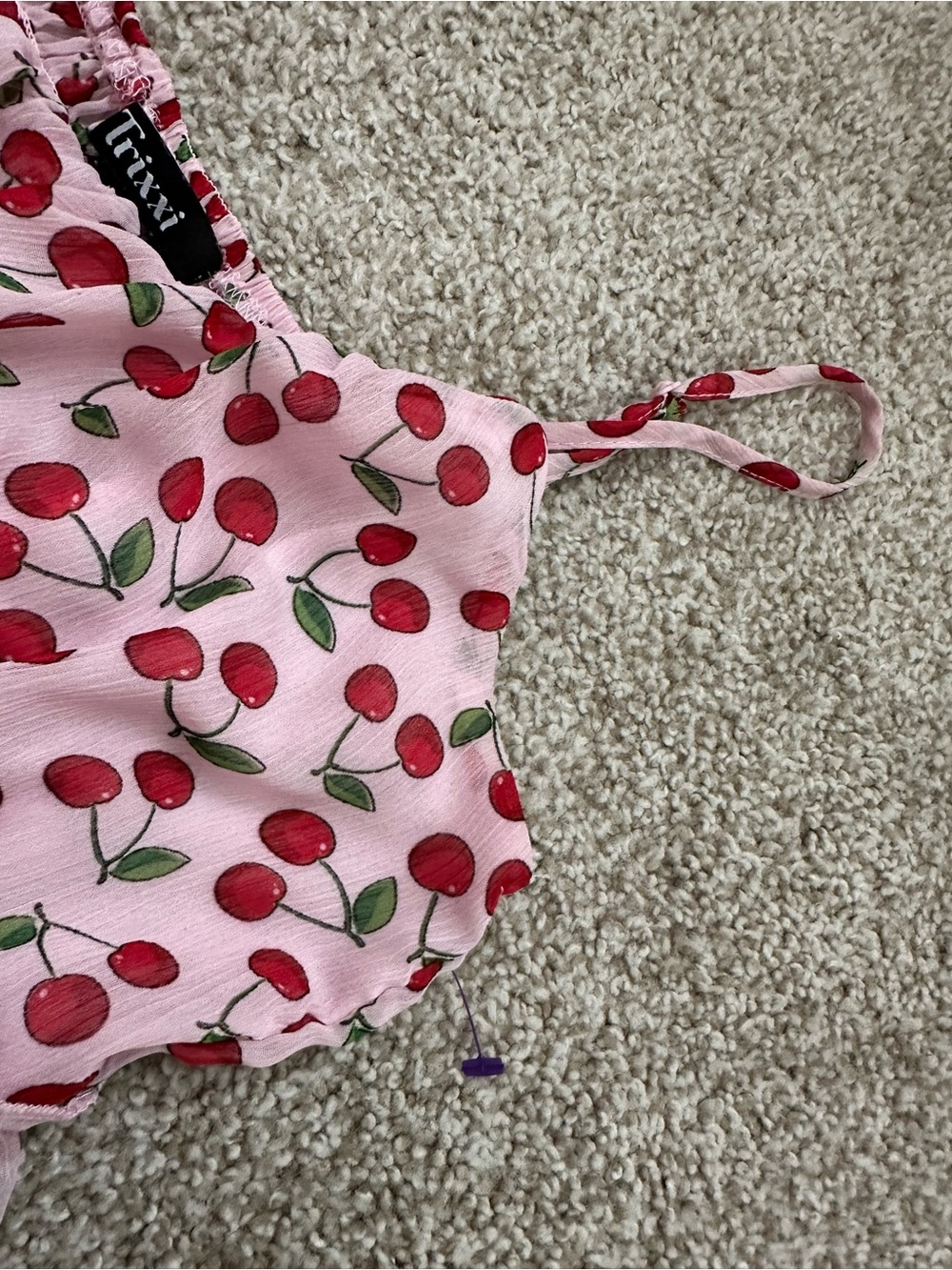 Trixxi Pink Cherry Print Tiered Babydoll Dress – Size M - Picture 5 of 10
